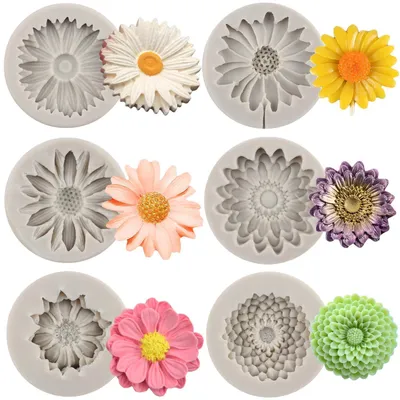 Image de Moules en silicone en forme de marguerites, pour décorations en pâte à sucre, lot de 6