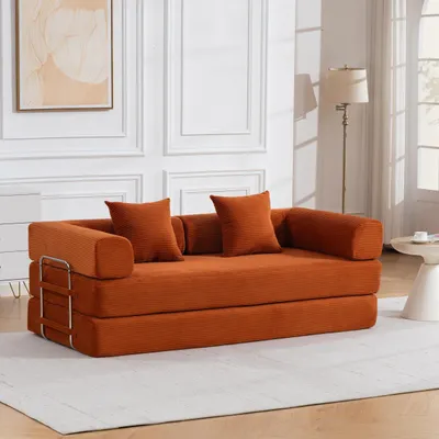 Produktbild von Schlafsofa Modulares Sofa aus Kurzcord mit Schlaffunktion und Kissen Modernes Schlafsofa mit weicher Polsterung und stabilem Rahmen