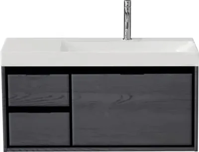 Produktbild von Sanox Badmöbel-Set Loft BxHxT 101 x 52,5 x 46 cm Frontfarbe black oak mit Waschtisch Keramik weiß Griff chrom 84747549