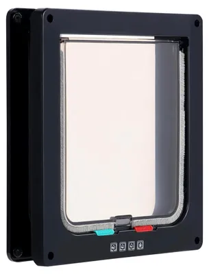 Produktbild von Katzenklappe für Haustiere, Katzentür mit 4-Wege-Verriegelung für kleine Hunde und Katzen, geeignet für Türen, Fenster und Glas (L, Schwarz)