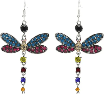 Produktbild von Damen-Ohrringe in Libellenform, baumelnde Strass-Haken, Statement-Ohrringe, Schmuck, Geschenk-Mehrfarbig