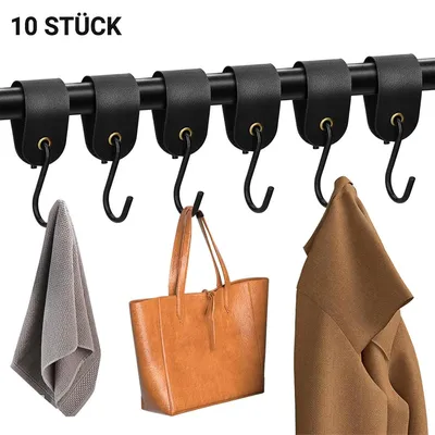 Produktbild von 10-teiliges Kleiderbügel-Haken-Set, S-förmige Haken, Edelstahlring-Mehrzweckhaken 10 cm × 3,13 cm, geeignet für Schrank, Jacken, Küche und Bad