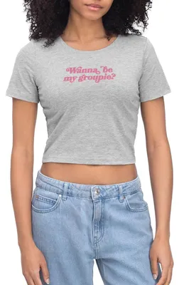 Produktbild von Spreadshirt Wanna Be My Groupie Y2K Festival Design Crop Top, L, Grau meliert