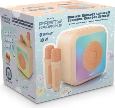 Produktbild von Bigben Bluetooth portabler Lautsprecher Party Karaoke Disco Licht 2 Mikrofone peach AU389159