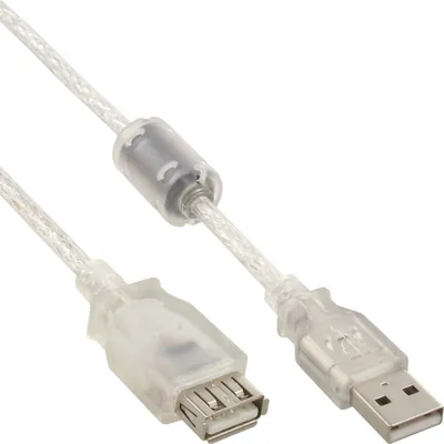 Produktbild von InLine USB 2.0 Verlängerung, St/Bu, Typ A, transparent, mit Ferritkern 2m, 2 m, USB A, USB A, Männlich/Weiblich, 0,48 Gbit/s, Transparent
