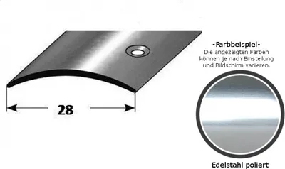 Produktbild von Übergangsprofil "Rotterdam" / Übergangsschiene / Übergangsleiste  28 mm (Edelstahl, 1 mm Stäke):-Edelstahl poliert-2000-seitlich gebohrt