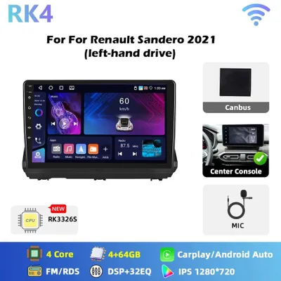Zdjęcie produktu dla Radio samochodowe do Renault Sandero 2021 – radio samochodowe z systemem Android RK4 – ekran dotykowy 25 cm – 6 GB pamięci RAM, 128 GB pamięci ROM – nawigacja GPS – CarPlay i Android Auto – format Double-DIN