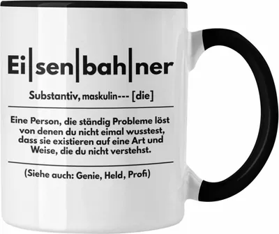 Produktbild von Trendation - Eisenbahner Geschenk Modelleisenbahn Geschenk Tasse Dampflok Spruch Mönner Geschenkdidee (Schwarz)