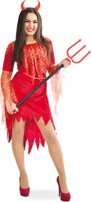 Produktbild von Höllenfürstin Teufelin Kostüm Kleid Rot mit Gürtel Gr. 40 Halloween Karneval