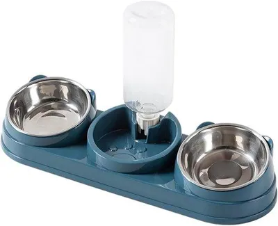 Immagine prodotto di Lettiera tripla per gatti e cani - Lettiera 3-in-1 per gatti - Lettiera inclinata a 15 gradi - Lettiera in acciaio con serbatoio per l'acqua - Adatta per gatti e cani di piccola taglia - Colore: blu