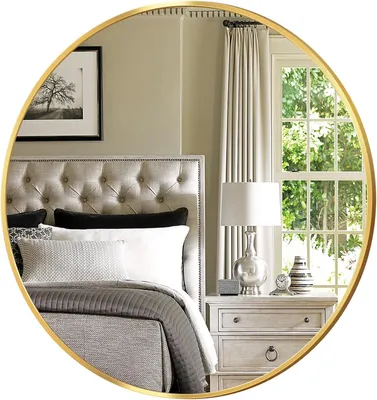 Imagen del producto de Espejo redondo, con marco de aluminio dorado, diámetro 62 cm, para baño