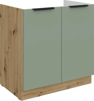 Produktbild von Spülenunterschrank LUNARA – Breite 80 cm, grün/Eiche handwerklich gefertigt
