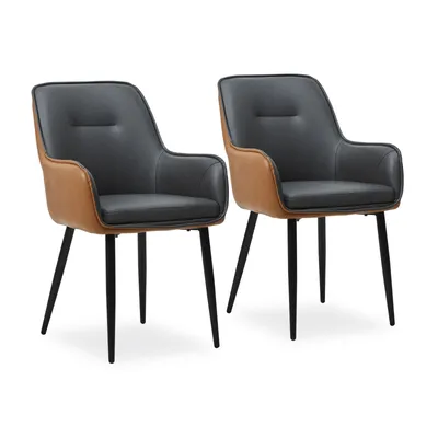 Produktbild von CLIPOP Esszimmerstühle 2er Set Gepolstertes Kunstleder Sitz, Design-Patente Küchenstuhl, Grau Braun