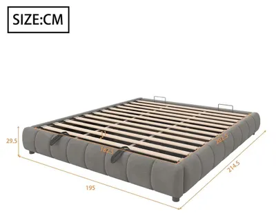 Zdjęcie produktu dla Nowoczesne łóżko - łóżko zawieszone - 180 x 200 cm - obicie z aksamitu - jednokolorowa listwa LED - przestrzeń do przechowywania z podnoszeniem hydraulicznym - ciemnoszary kolor