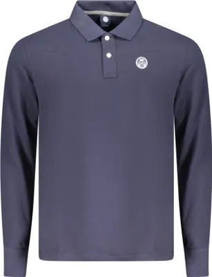 Produktbild von Herren Langarm-Poloshirt Blau mit Applikation und 2 Knöpfen