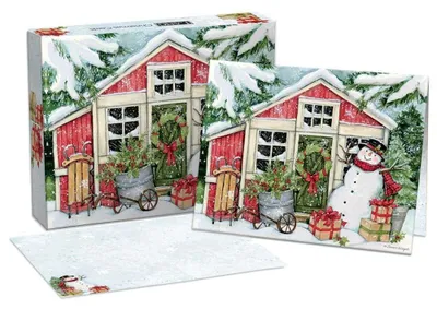 Productafbeelding van Set van 18 kerstkaarten met sneeuwman in doos