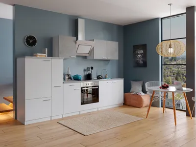 Produktbild von Küche Küchenzeile Küchenblock Einbauküche Weiß Beton  Malia 310 cm Respekta