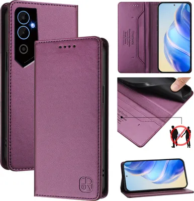 Produktbild von Lederhülle für Tecno Pova Neo 2 Hülle Flip Brieftasche Kartenfächern Ständer Schutzhülle Lila