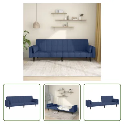 Produktbild von The Living Store Schlafsofa 2-Sitzer mit 2 Kissen Blau Stoff