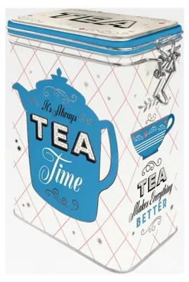 Produktbild von Retro Teedose, 1,3 l, Tee – Geschenkidee für Teeliebhaber, Blechdose mit Aromadeckel, Vintage-Design