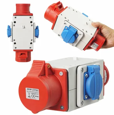 Produktbild von Adapter Stromverteiler Kraftstrom Baustrom Verteiler CEE 16A auf 1x 16A 5P 400V und 2x Schuko 230V
