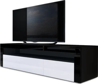 Produktbild von Vladon Lowboard Valencia,  Germany, TV-Kommode mit 1 offenem Fach und 2 Klappen, Schwarz matt/Weiß Hochglanz/Schwarz Hochglanz (155 x 46 x 40 cm)