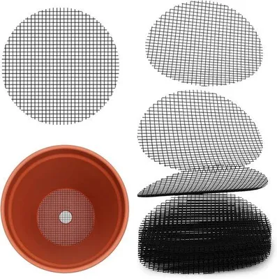 Productafbeelding van Plantenroosters - 50 stuks - Kunststof - Buitenplantroosters met drainage voor plantenpotgrond - 5 cm rond - Drainageplaat voor planten - Plantnet voor buitenplanten - Plantmat voor bonsai, bloemenroosters of plantenbakken - zwart
