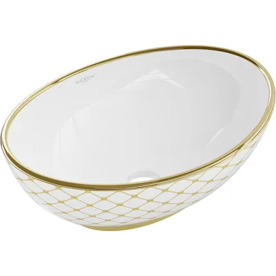 Obrázok produktu pre Mexen Elza umývadlo na dosku 40 x 33 cm, Biela/Zlatá mriežkový vzor - 21014009