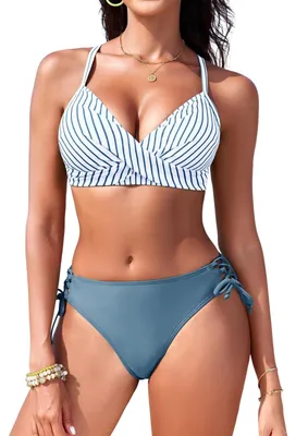 Imagen del producto de Solidchoice - Conjunto de bikini de dos piezas para mujer, con cintura alta y efecto push-up