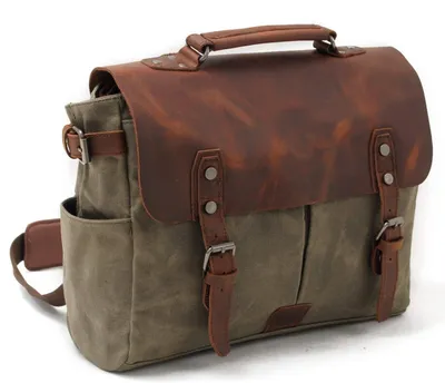Produktbild von SolidKeus – Vintage Umhängetasche aus Canvas und Leder für Laptops bis 15 Zoll, in Armeegrün