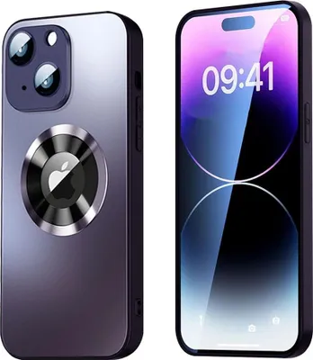 Produktbild von Magnetisches Cover iPhone 15 mit Linsenschutz und Logo-Ansicht - Schwarz