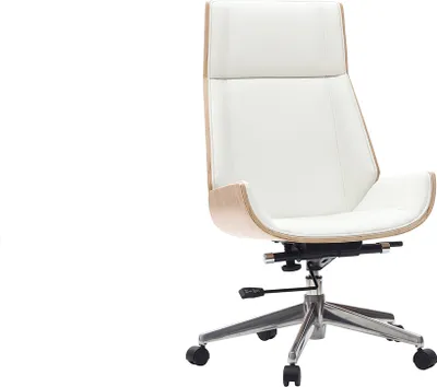Produktbild von Miliboo - Design-Bürosessel helles Holz und PolyurethanWeiß CURVED