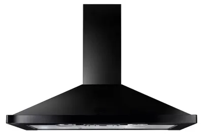 A black range hood against a white background.