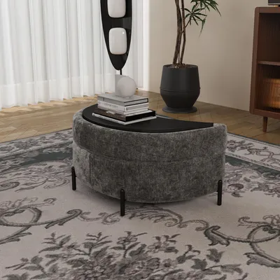Produktbild von okwish Halbmond Aufbewahrungshocker Halbmond Design mit Tablett Integrierter Stauraum Gepolsterter Sitz Vielseitig Nutzbar Für Wohnzimmer und Schlafzimmer Grau