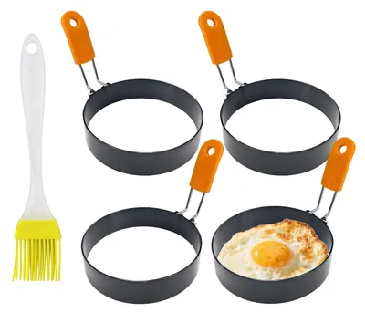 Eierringe 4er-Set, Edelstahl, 10 cm, antihaft, klappbare Griffe