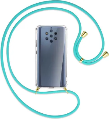 Produktbild von Handykette Backcover-Schutzhülle mit Band (Metall goldfarben) für Nokia 9 PureView - türkis