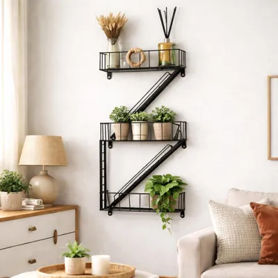 Schwebende Wandregale Fire Escape, Stahl, Schwarz, 65x30x10 cm
