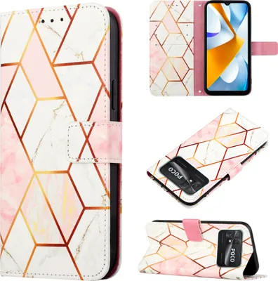 Produktbild von Xiaomi Poco M4 Pro 4G Hülle, Marmor Motiv Kunstleder Tasche Wallet Kartenfächer mit Standfunktion Klapp Schutzhülle für Xiaomi Poco M4 Pro 4G Roségold