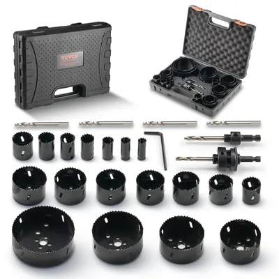 Produktbild von VEVOR Lochsäge Set Bimetall, 18-tlg. Lochblätter,  Bimetall Lochsägensatz Bohrmaschine Zubehör, Profi Lochsägen zum Bohren von Holz, Eisen, Kunststoff und PVC usw.