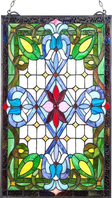 Zdjęcie produktu dla Witraż, 433 x 731 mm, witraż w stylu Tiffany'ego, wiszący panel okienny z łańcuszkiem, duży pionowy prostokątny witraż, tradycyjne rękodzieło w stylu vintage do dekoracji kuchni i domu