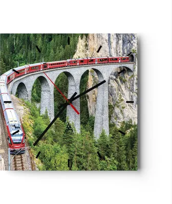Produktbild von Wanduhr - Quadrat - Glasuhr - Viadukt Landwasser Zug - 30x30cm - Schleichendes Uhrwerk - Lautlos - zum Aufhängen bereit - Dekoration Modern - Wanddekoration aus Glas - C3AC30x30-4605
