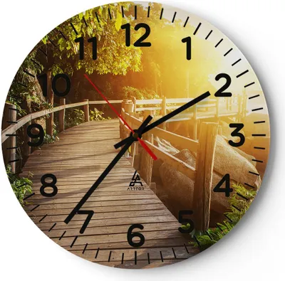 Produktbild von Wanduhr - Rund - Glasuhr - Brücke Meer Welle - 30x30cm - Schleichendes Uhrwerk - Lautlos - zum Aufhängen bereit - Dekoration Modern - Wanddekoration aus Glas - C4AR30x30-3876