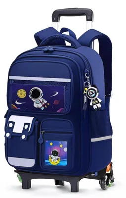 Productafbeelding van Rugtassen met wielen voor jongens, blauw, met een astronautenmotief, waterafstotend, 20 liter