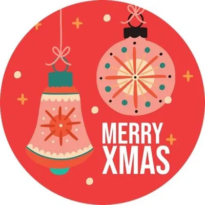 Zdjęcie produktu dla Naklejki okrągłe Czerwone Merry Xmas Bombki Fi30mm, 200szt