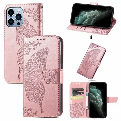 Productafbeelding van Smartphonica iPhone 11 Pro hoesje van kunstleer met vlinderprint - Roze goud