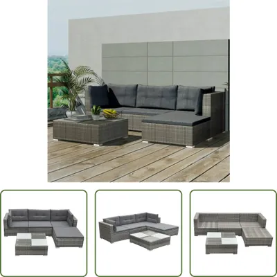 Image de The Living Store Ensemble de salon de jardin 5 pièces avec coussins Poly rotin gris