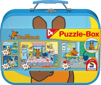 Produktbild von 2 x 26 + 2 x 48 Teile Schmidt Spiele Kinder Puzzle Die Maus Koffer 55597