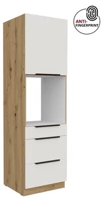 Produktbild von Küchen Hochschrank 60 cm Küche ARIA Weiss ultra matt + Eiche Artisan matt, hochwertige Fronten mit Anti Fingerprint Beschichtung, Soft-Close Küchenzeile Küchenblock
