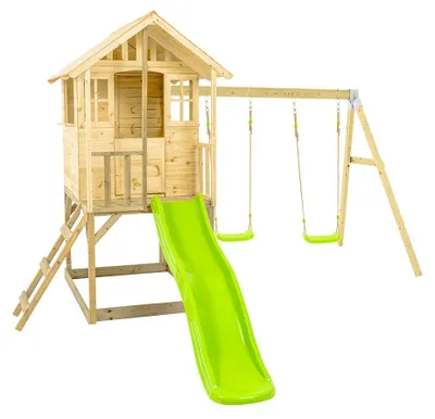 Produktbild von Zwerkules Villa 3 Kinder Stelzenhaus mit Rutsche und Schaukel Holz