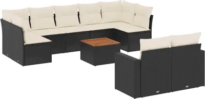 Produktbild von vidaXL 10-tlg. Garten-Sofagarnitur mit Kissen Schwarz Poly Rattan
